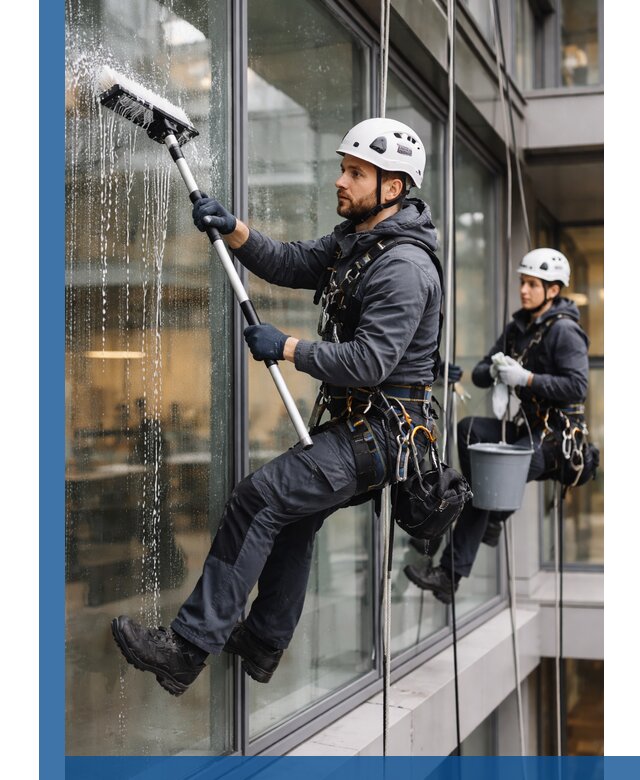 Профессиональная мойка витражей промышленными альпинистами в Орле