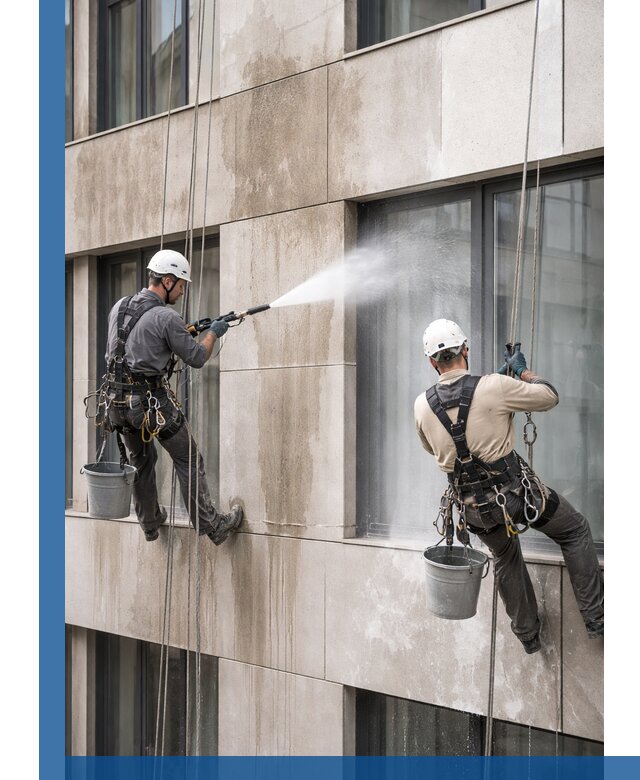 Послестроительная мойка фасада промышленным альпинизмом в Орле