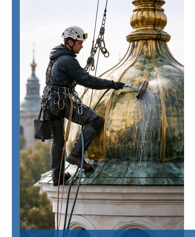 Профессиональная мойка куполов и шпилей высотными альпинистами в Орле