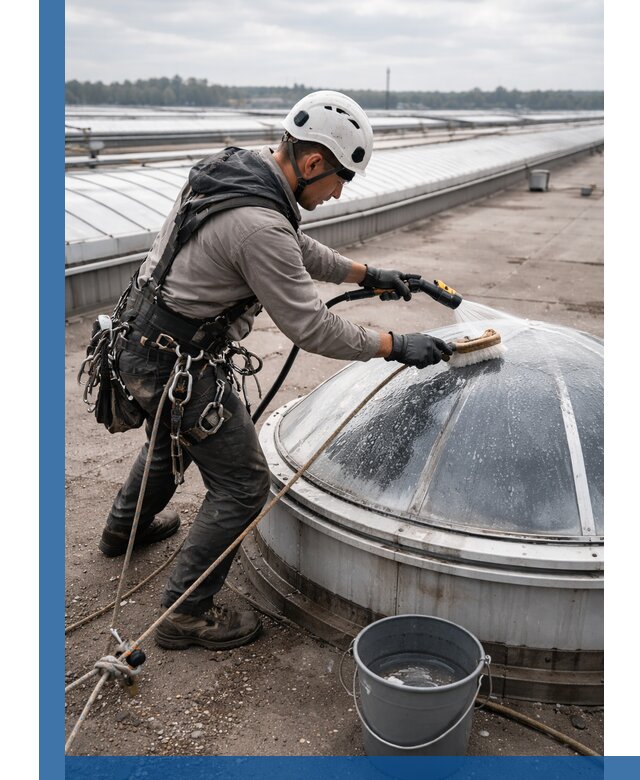 Мойка зенитных фонарей на кровле для промышленных объектов в Орле