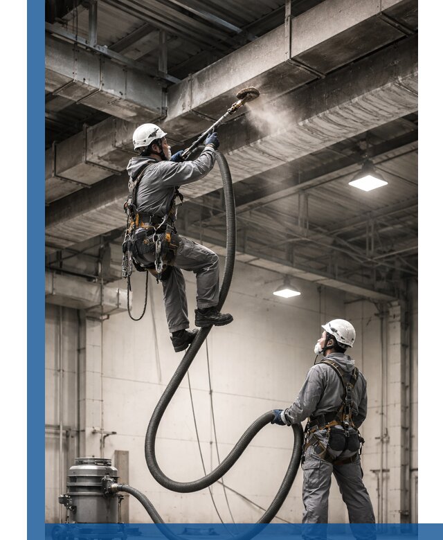 Обеспыливание потолочных конструкций в Орле промышленным альпинизмом