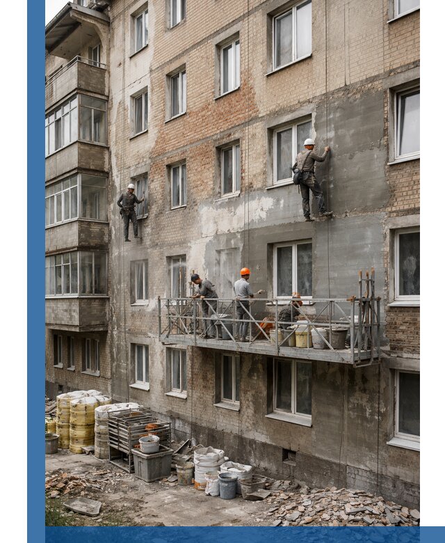 Капитальный ремонт фасада в Орле с восстановлением и гидроизоляцией