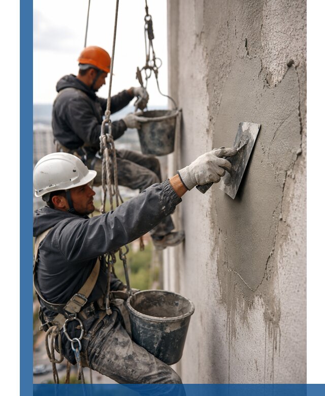 Штукатурка фасада на высоте в Орле профессиональные работы