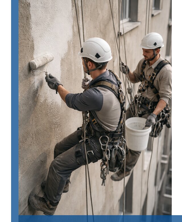 Грунтовка фасада на высоте в Орле промышленными альпинистами