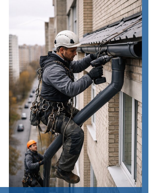 Монтаж водосточной системы на здании в Орле от 5062 р. | ВЫСОТНИК-Орл