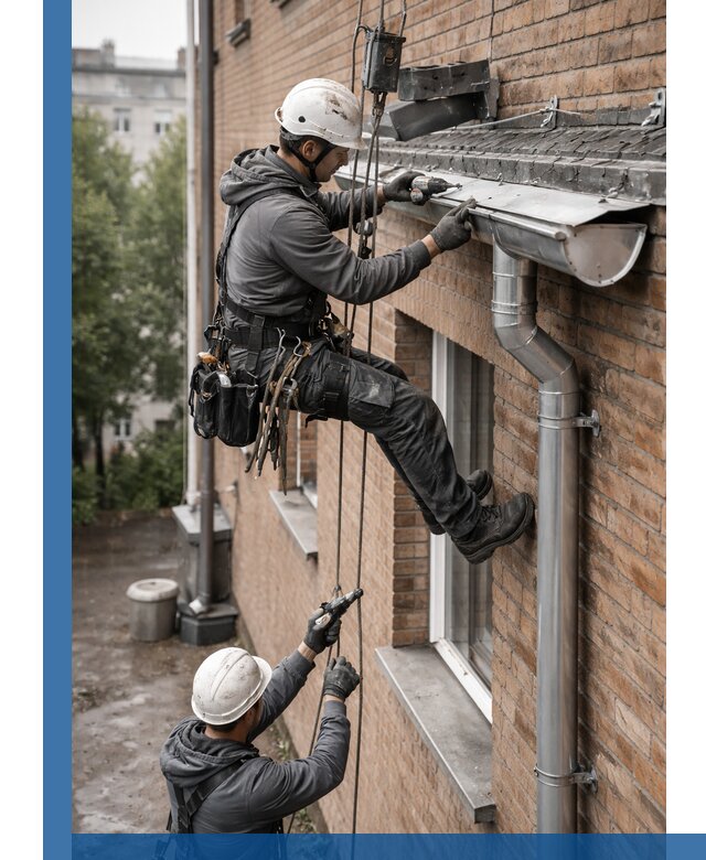 Монтаж водосточной системы на здании в Орле под ключ