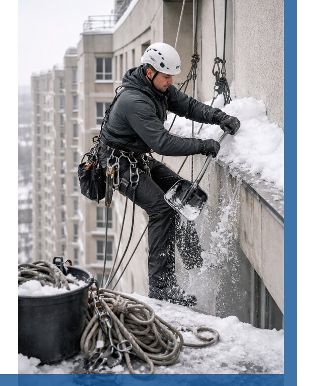 Очистка карнизов от снега в Орле от 304 р. | ВЫСОТНИК-Орл