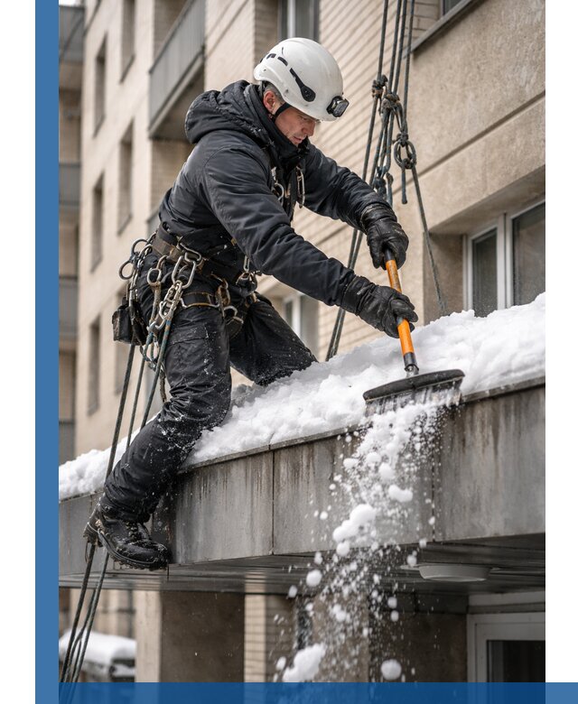 Очистка козырьков от снега в Орле круглогодично безопасно