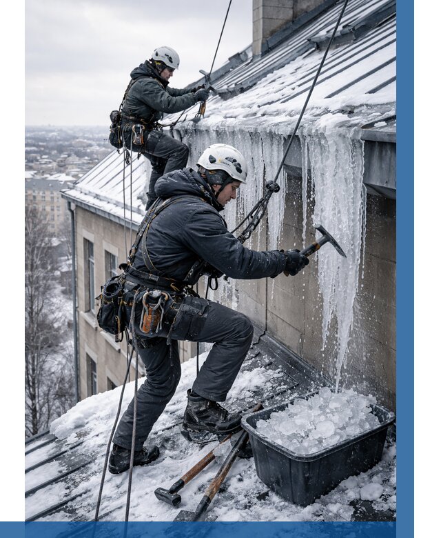 Удаление наледи с кровли в Орле от 5568 р. | ВЫСОТНИК-Орл