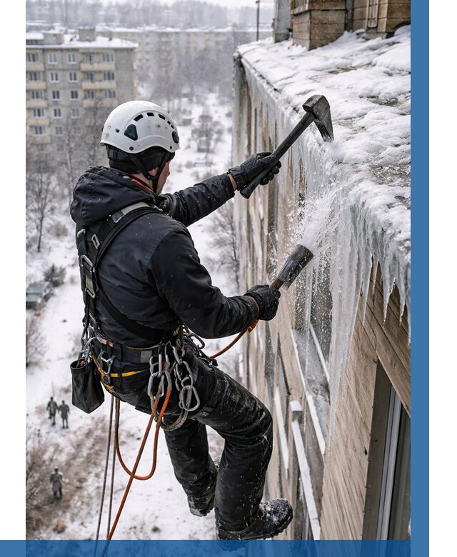 Сбивание сосулек с крыши в Орле по цене от 4556 р. | ВЫСОТНИК-Орл