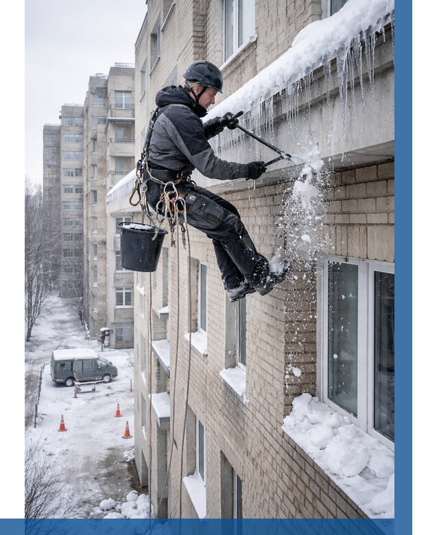 Удаление наледи с карнизов в Орле от 354 р. | ВЫСОТНИК-Орл