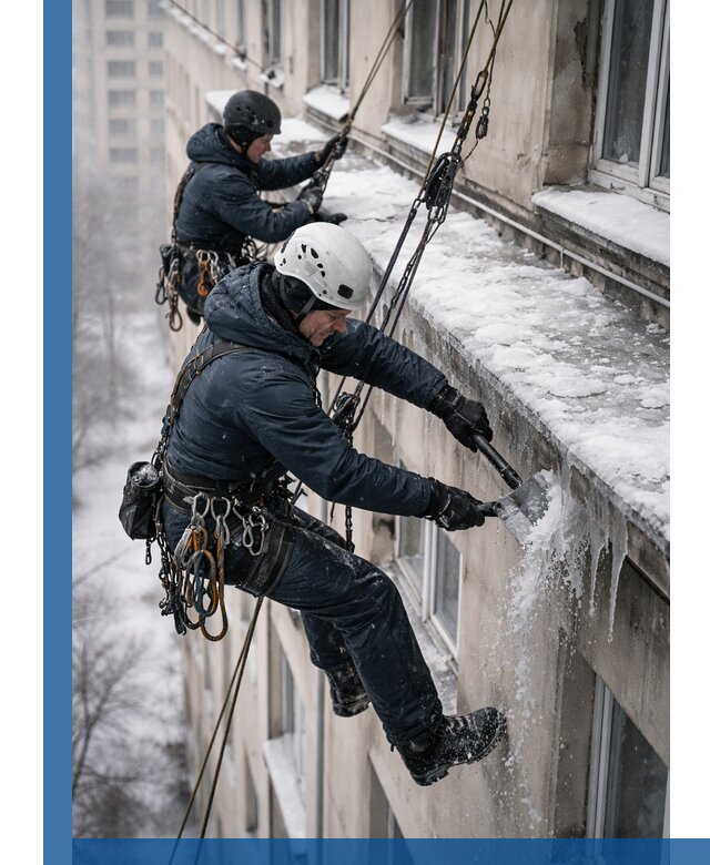 Удаление наледи и сосулек с карнизов в Орле профессионально