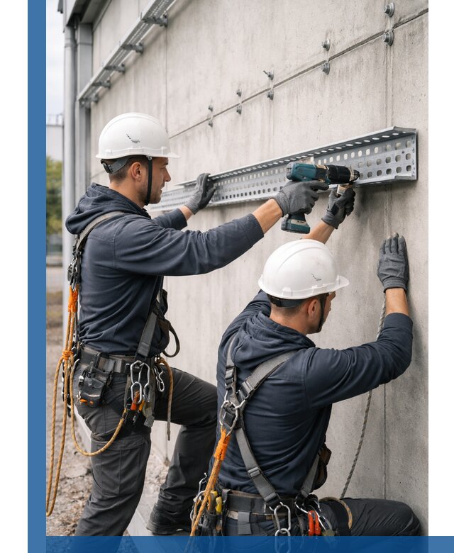 Монтаж кабельных лотков на фасаде зданий в Орле с гарантией