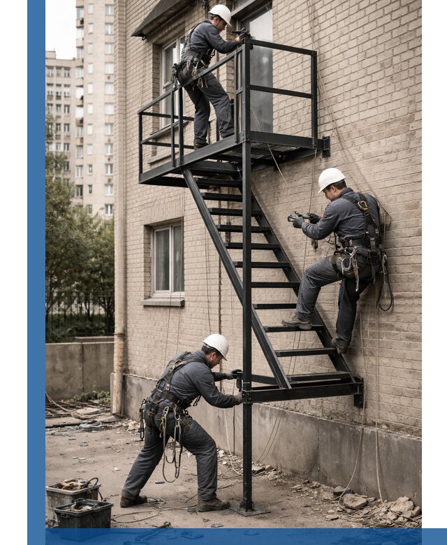 Монтаж пожарной лестницы в Орле, установка и крепление