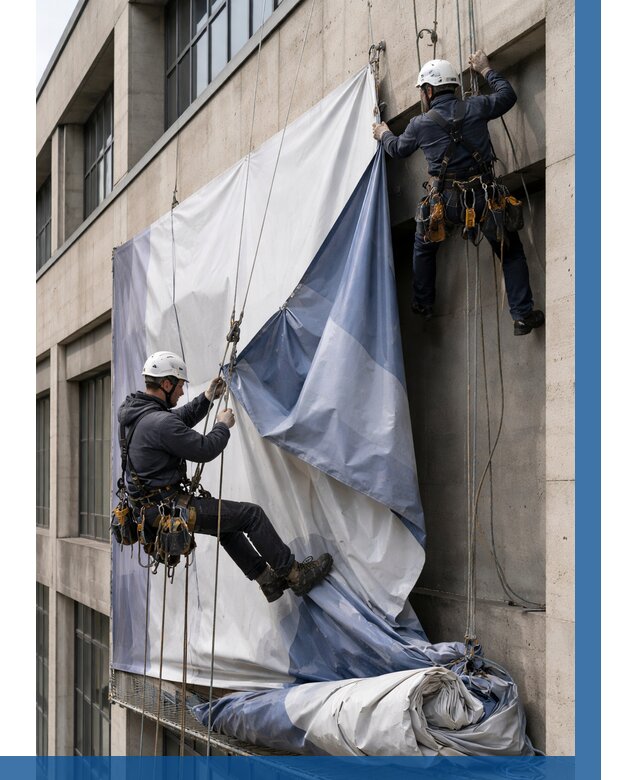 Демонтаж баннеров с фасада в Орле от 4556 р. | ВЫСОТНИК-Орл