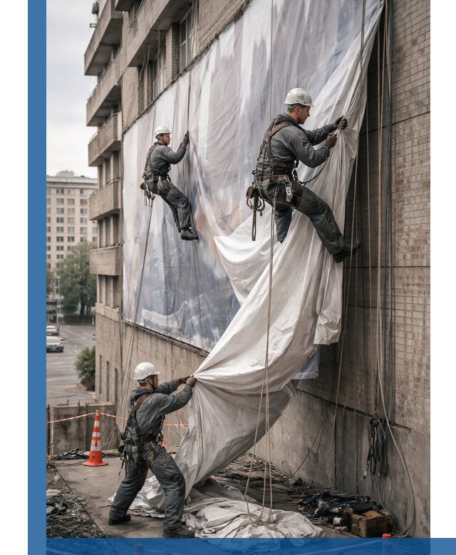 Демонтаж баннеров с фасада в Орле оперативно и безопасно