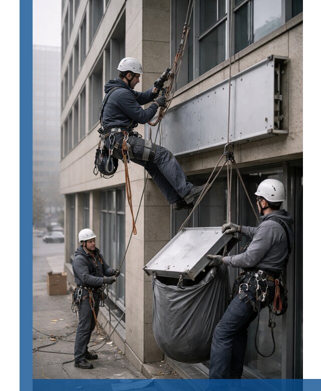 Демонтаж рекламной вывески с высотными работами в Орле