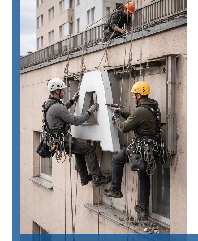 Ремонт и восстановление наружных вывесок на высоте в Орле