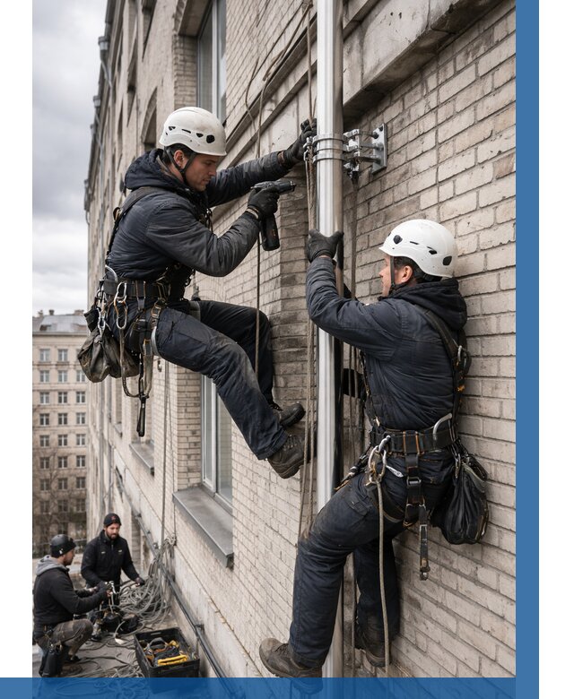 Монтаж флагштока на здании в Орле от 6581 р. | ВЫСОТНИК-Орл