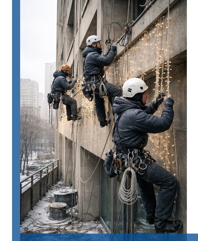 Монтаж новогодней иллюминации и украшение фасадов в Орле