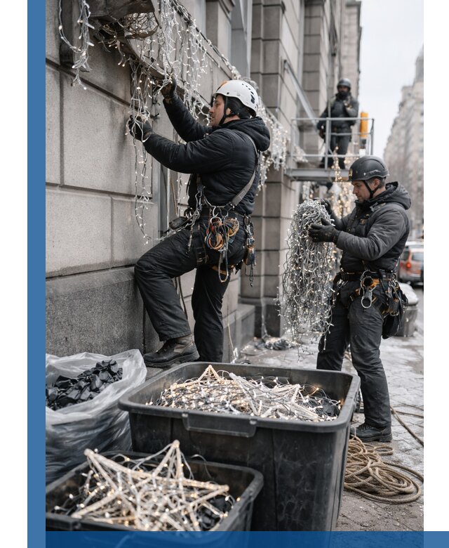 Демонтаж новогоднего оформления и гирлянд в Орле