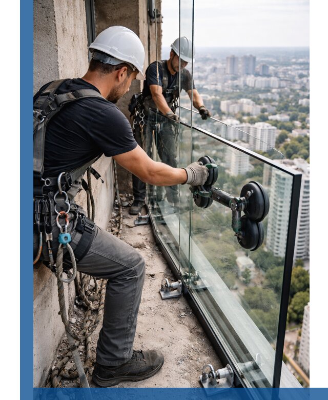 Монтаж стеклянных ограждений под ключ с гарантией в Орле