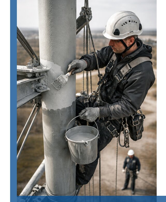 Покраска мачт связи в Орле промышленными альпинистами