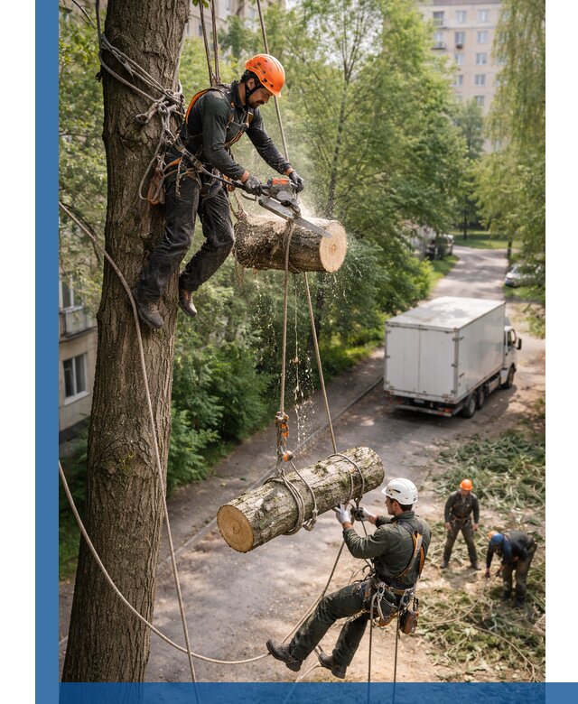 Спил деревьев альпинистами в Орле, безопасно и без повреждений